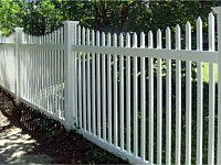<b>PVC Picket Fence - Scalloped Classic Pointed Cap Picket White Vinyl Fence with New England Styled Post Caps</b>
